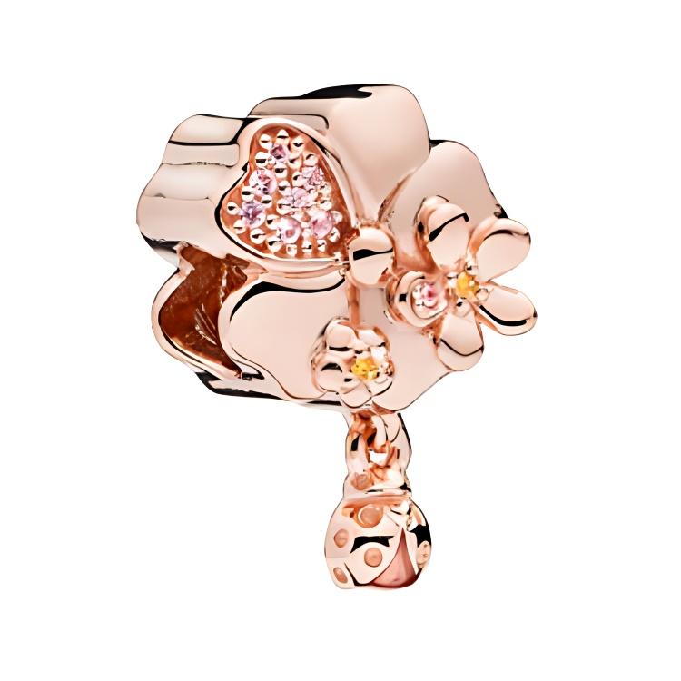 Pandora Floral Pattern Decorative Design Enamel Pendant Women pendant Rose-Gold 781427CZ Box