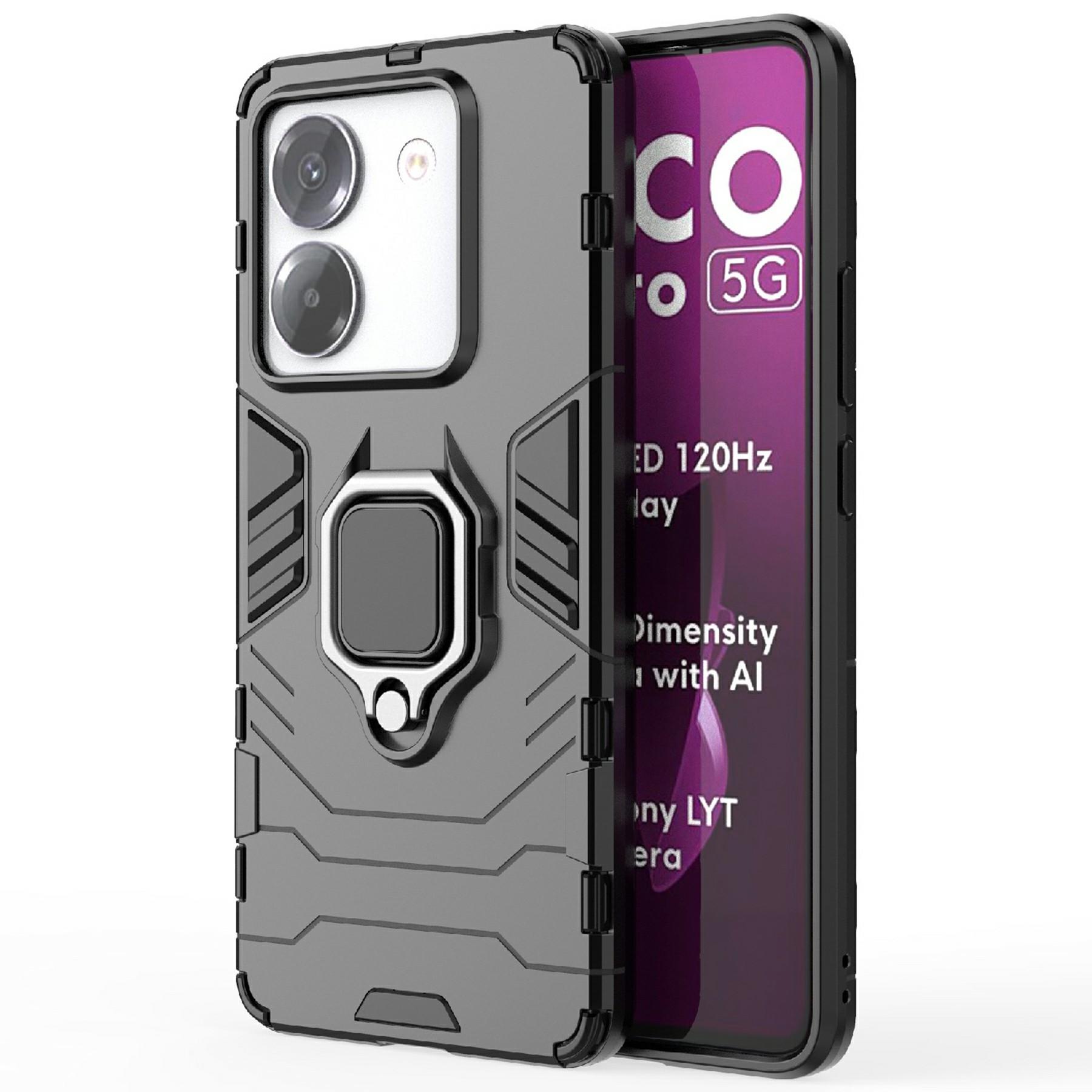 

Чехол для Xiaomi Poco M7 Pro 5G PC+TPU Защитная крышка для телефона с кольцом-подставкой Black