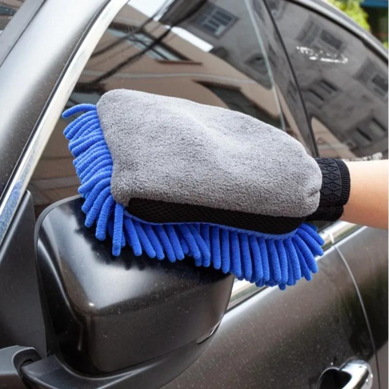 Chenille Beidseitige Haushalts-Autoreinigungs-Handschuhe Verdickte Wasserdichte Auto-Polierhandschuhe Korallenfleece Fensterreinigungstuch