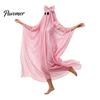 White Ghost Poncho Sequin Cape for Women, Cute Halloween Costume Cloak with Holiday Cosplay Bows, Lightweight Mesh Pullover Robe Party Photoshoot