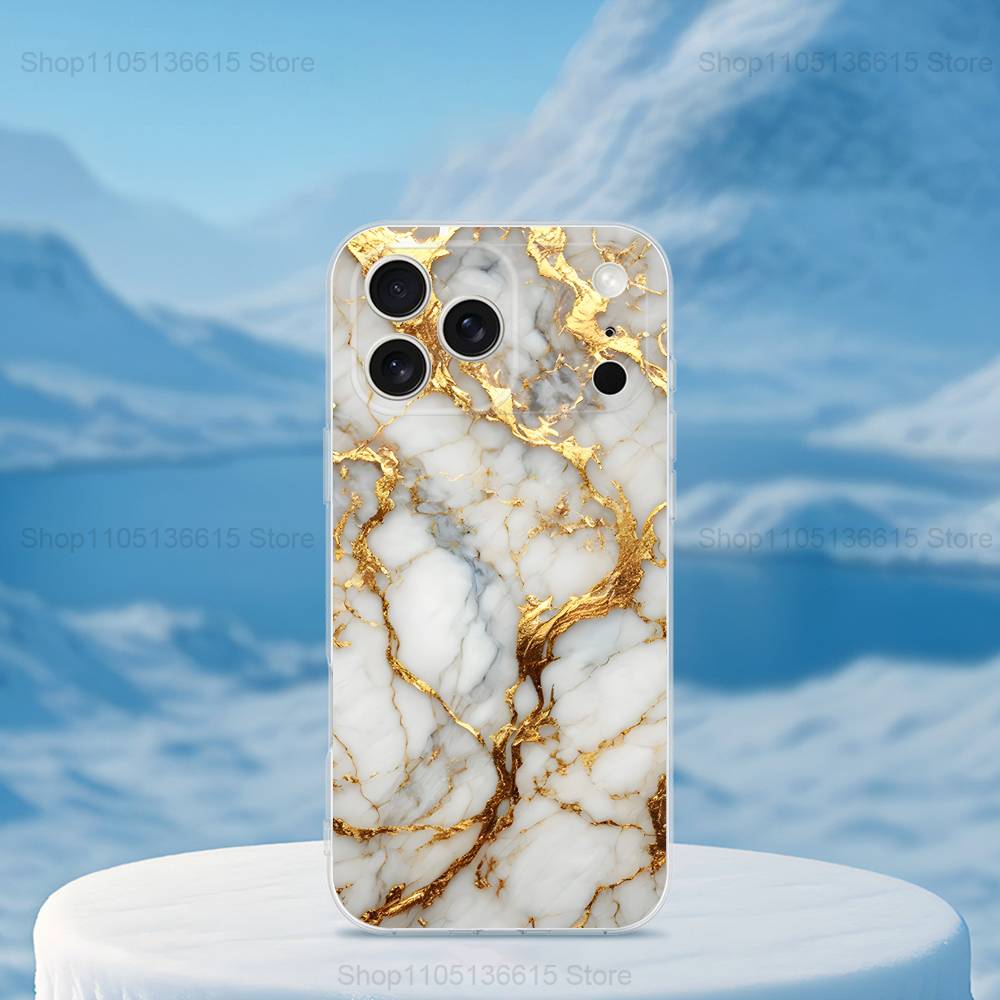 Marble Art Black Gold Phone Case For iPhone 16,15,14,13,12,11,17 Pro,Max,Plus,X,XS,XR,SE,Mini Transparent Soft Cover