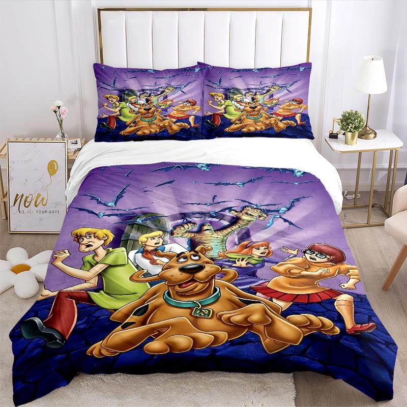 3pcs Scooby Printed Quilt Set - Soft and Comfortable Quilt Cover for Bedroom, Guest Room and Dormitory Decorative Bedding Set 1 Duvet Cover
