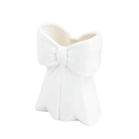 Розовая Белая Ваза с Бантом Декоративная Ваза в Форме Банта Настольный Держатель для Ручек из Смолы Органайзер для Кистей для Макияжа для Дома Офиса Ванной Комнаты Настольный Декор
