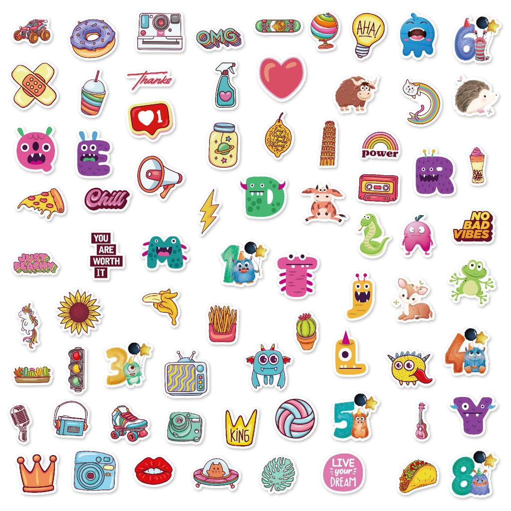 100 Small Size 4cm Cute Creative Graffiti Mix and Match Sticker Q Version English Letters Animal Stickers