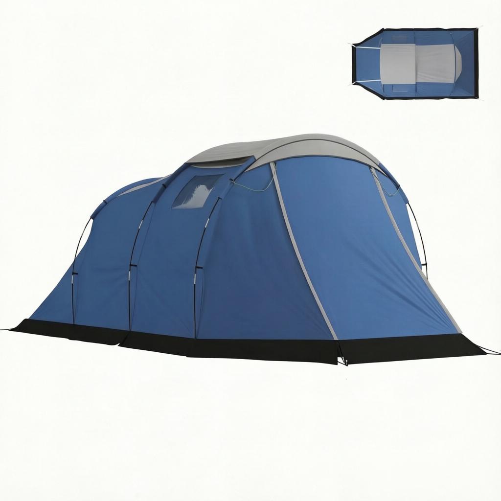4 Person Tunnel Tent Camping, Waterproof 3000mm, Double Wall, Standing Height 190cm, Blue