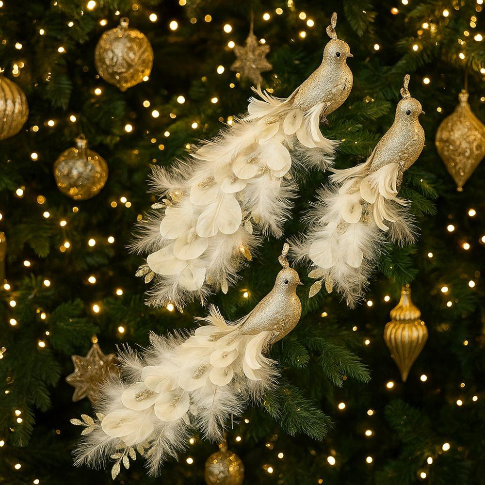 Realistic Christmas Peacock Ornaments Long Tail Peacock Bird Figurine  Home Party Decor