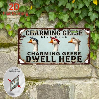 2D Flach, 1 Stück Vintage Aluminium-Wandschild - "Charmante Gänse leben hier" Rustikales Bauernhaus-Dekor, Kein Strom benötigt