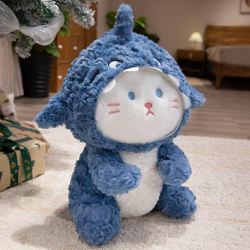 37/47cm Kawaii Dog Cat Turn To Shark Plush Toys Lovely Puppy Dolls Stuffed Soft Animal Pillow Birthday Christmas Gift