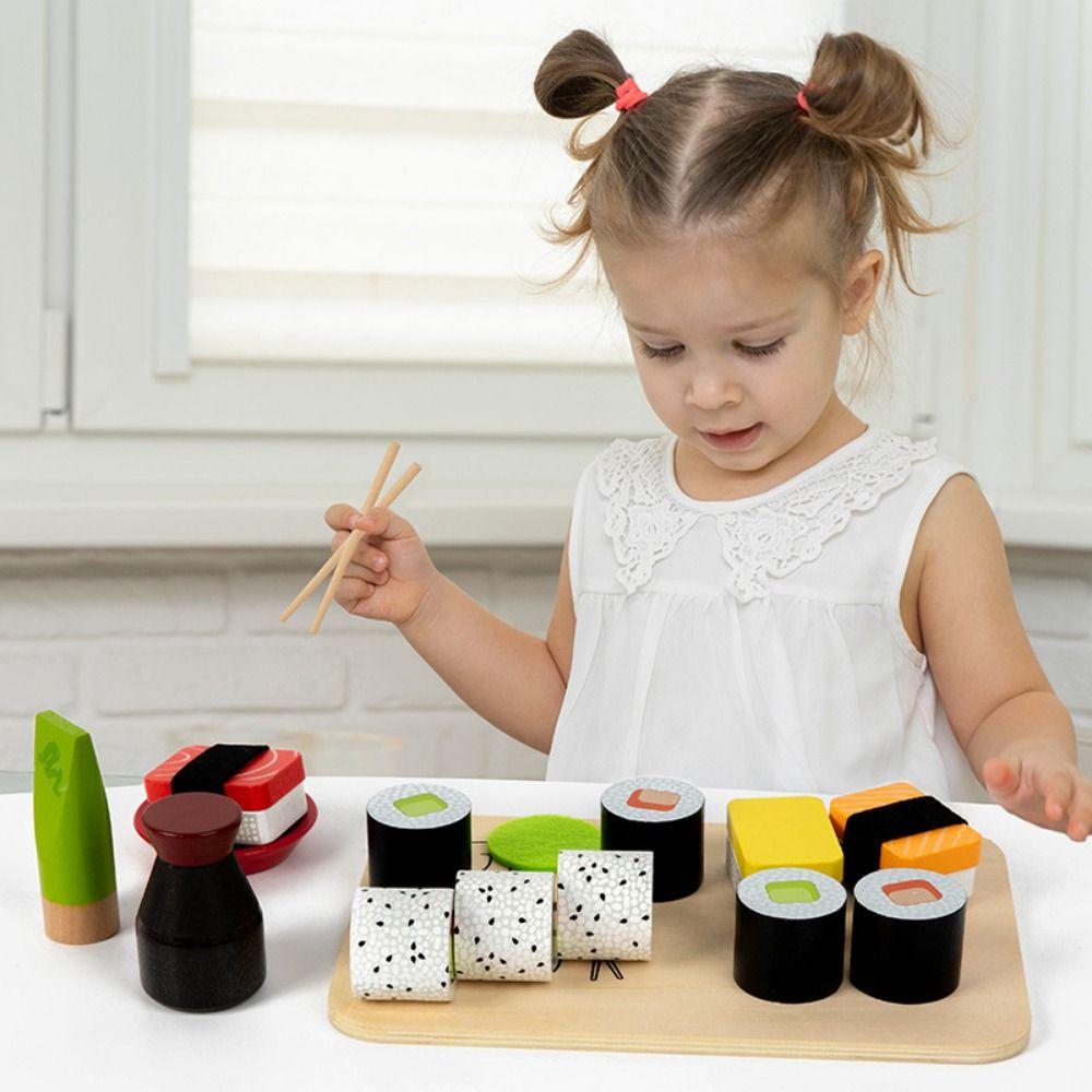 Funny Kid Pretend Play Sushi Toys Smooth Pretend Play Food Set Creative Wooden Food Set  Girls