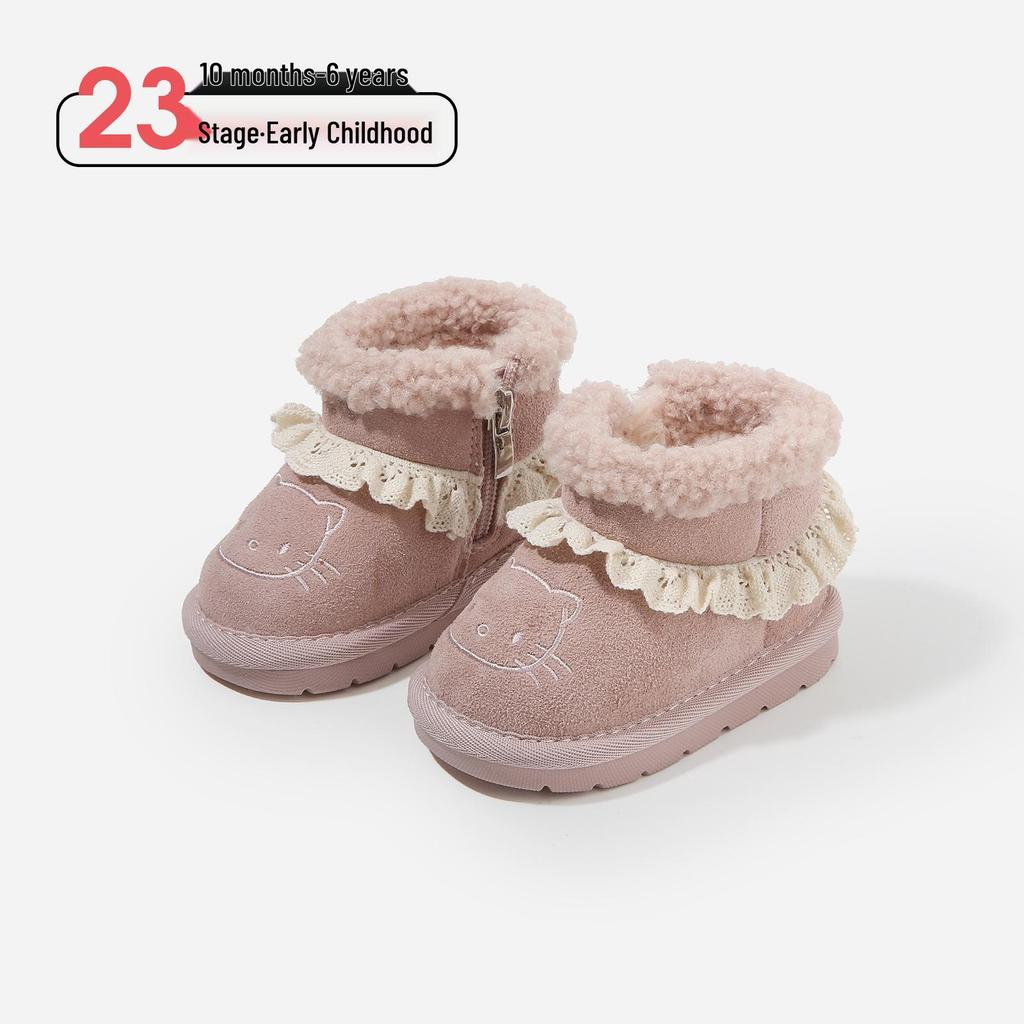 2025 Winter Toddler Girls' Thick Sole Plush Cotton Snow Boots - Outdoor Wear, Plus Velvet, Warm