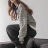 2026 Autumn/Winter Korean Color Block Striped Knit Cardigan for Women - Simple, Loose, Slimming, Lazy Style Sweater Coat