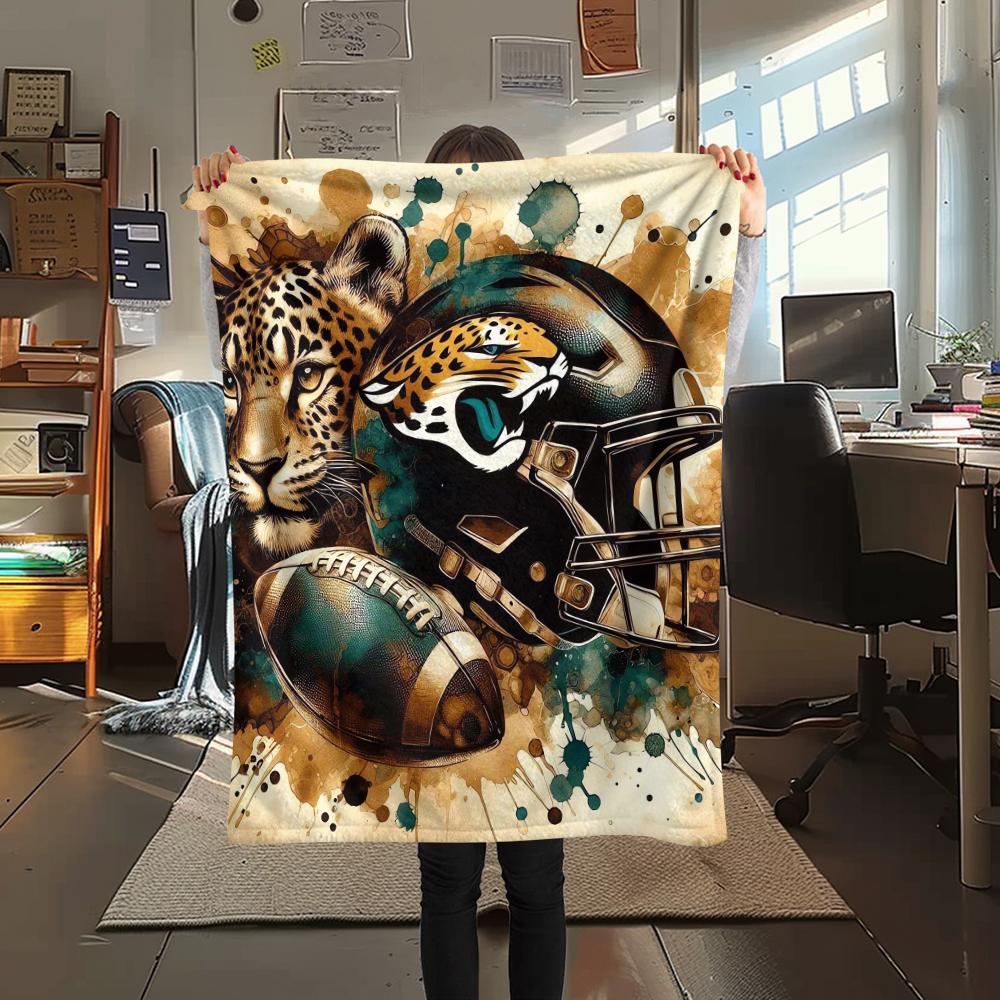 1Pc Jacksonville Jaguars Print Flannel Blanket, High Quality Comfortable for All Seasons, Home Decor, Warmth and Comfort, Perfect for Gifts