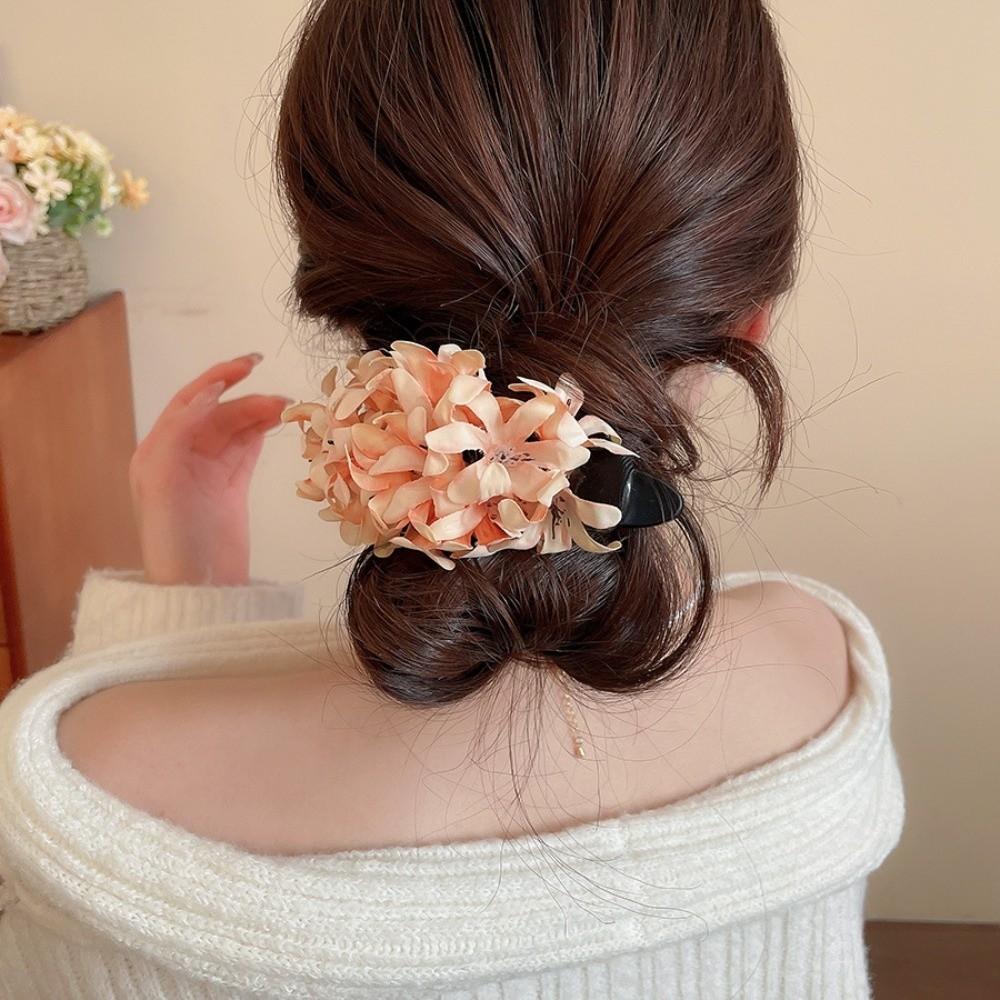 Colorful Flower Hairpin Cloth Ponytail Holder Elegant Hanfu Hair Clip  Summer Accessories
