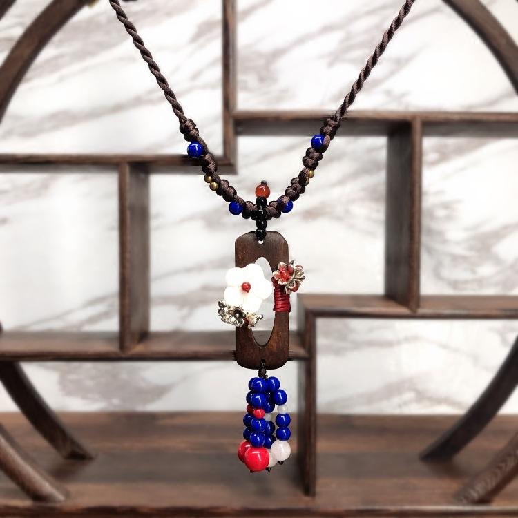 Retro Glazed Long Necklace, Women's Versatile Temperament Sweater Chain Agate Pendant Fringed Pendant Accessories