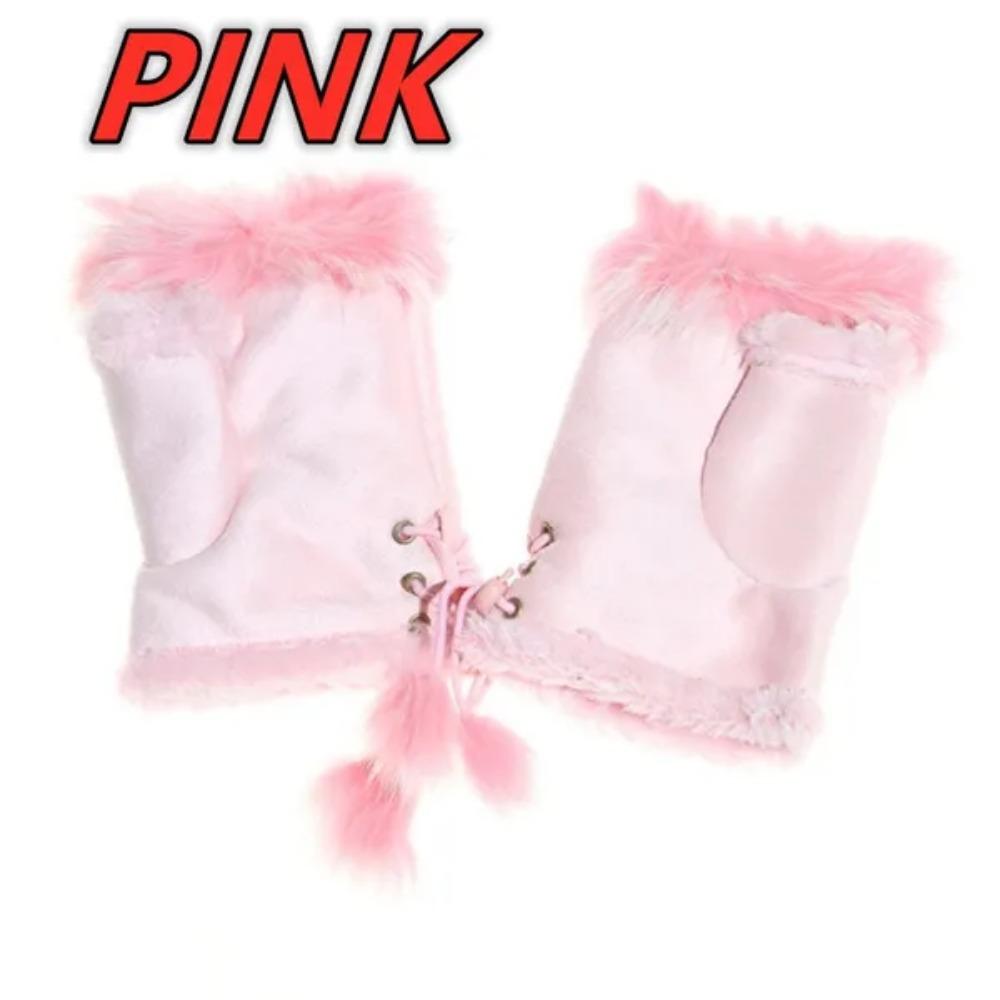 1PAIR Women Fashion Gloves Half Finger Warmer Winter and Autumn Gloves Arm Crochet Knitted Rabbit Hair Mitten Warm Rhombus Artificial Gloves