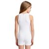 Kids Girls Gymnastics Dance Bodysuit Round Neck Sleeveless Back Invisible Zipper Thigh Length Jumpsuit for Practice Training
