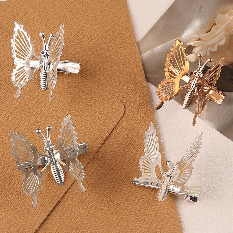 Metal Moving Butterfly Hair Clip Women Colored Rhinestones Duckbill Clip Sweet Hair Accessories
