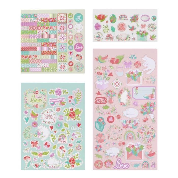 Kit Stickers Autocollants Et Die Cuts - Draeger Paris - Fleurs Rouges et Moutarde - Mixte - Adulte et Enfant