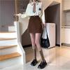 Women's Plus Size High Waist Coffee Corduroy A-Line Skirt - Slimming Anti-Exposure Short Skirt for Fall/Winter