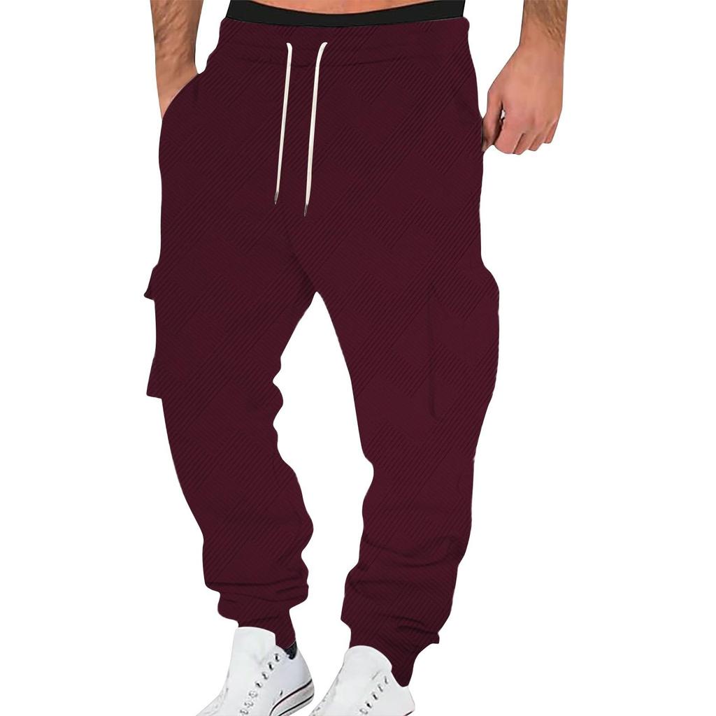 Men's Solid Color Multi-Pocket Drawstring Overalls Men's Casual Drawstring Overalls