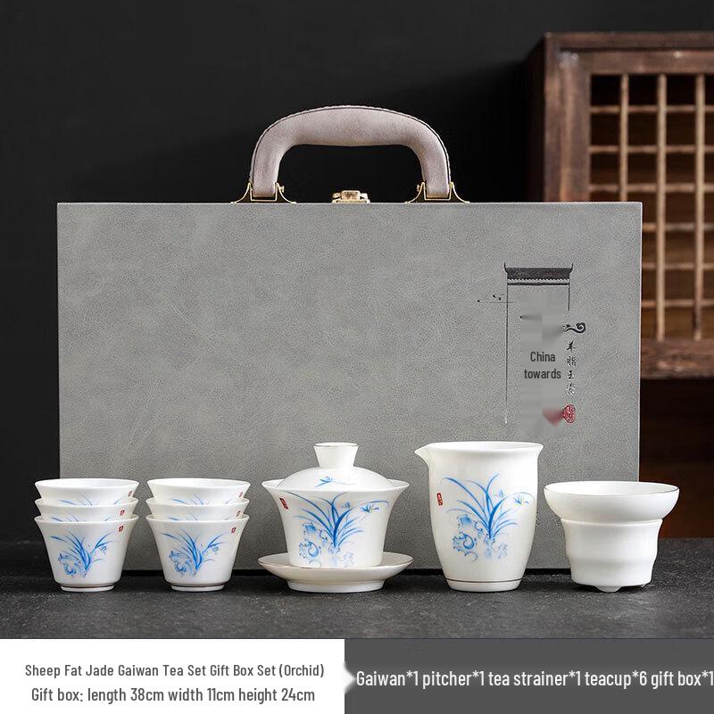 OIMG Mutton Fat Jade White Porcelain Gongfu Travel Tea Set