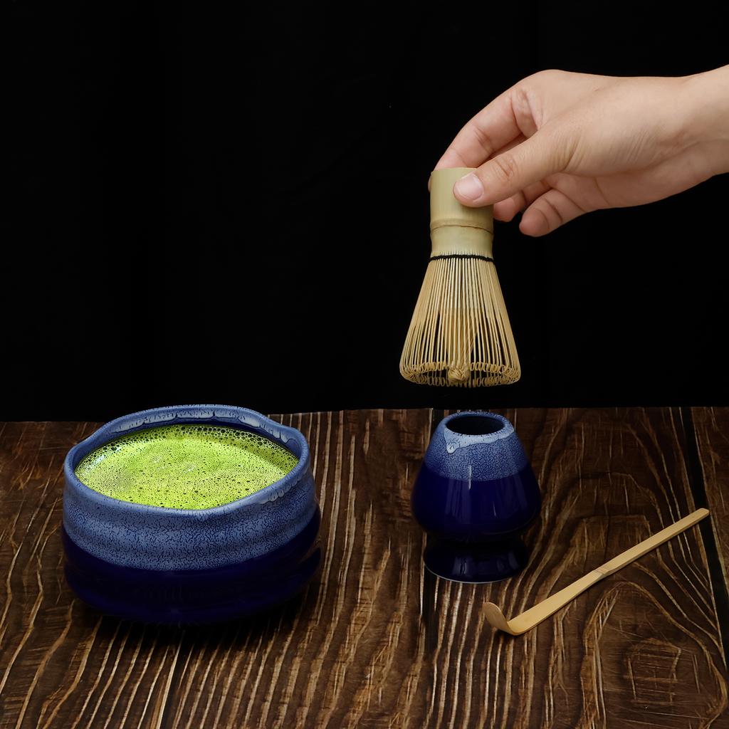 4-teiliges Matcha-Tee-Werkzeugset Matcha-Besenset Japanischer Stil Teezubereitungsset mit Löffel Besenhalter Schale für Zuhause Anfänger