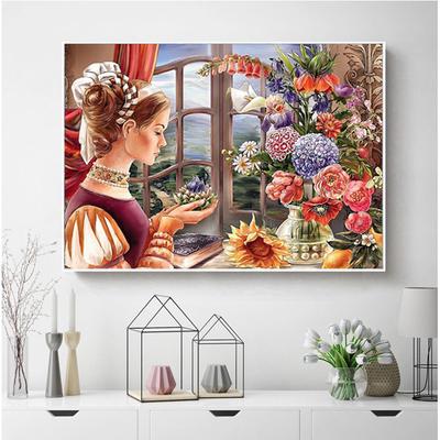5D DIY Diamond Painting Full Drill Portrait Diamond Embroidery Girl Flower Crystal Bead Picture