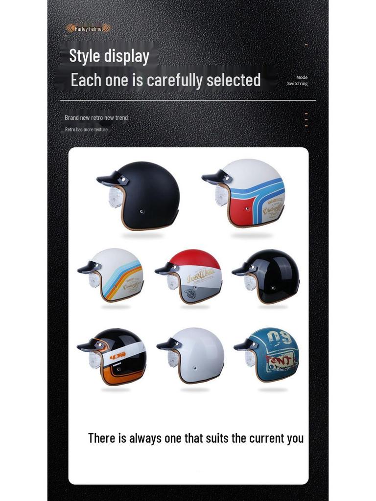 High-Quality Retro Motorcycle Half Helmet with Built-In Goggles for Men and Women