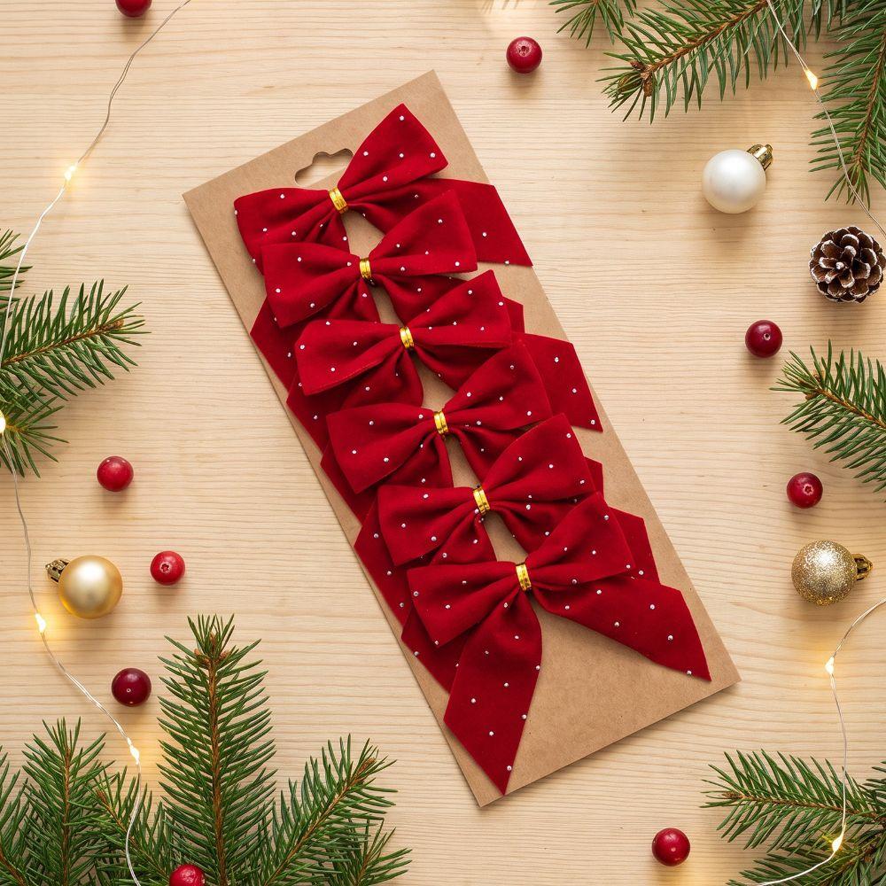 Rhinestone Tree Hanging Ornaments Red Gold Wreath Decorations Festive Gift Wrapping Bows  Christmas