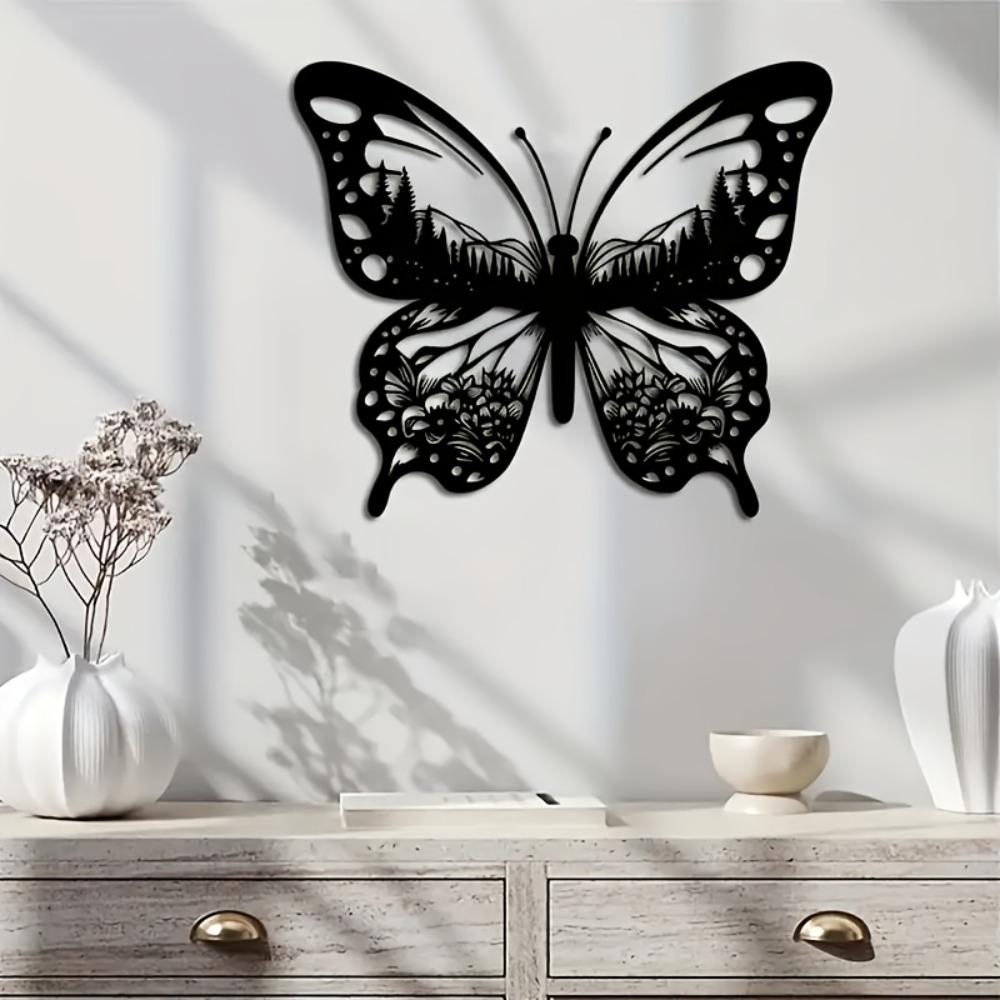 Metal Butterfly Wall Art Black, Large Garden Decor Outdoor, Indoor Hanging Sculpture for Living Room Balcony Terrace, Wedding Housewarming Gift