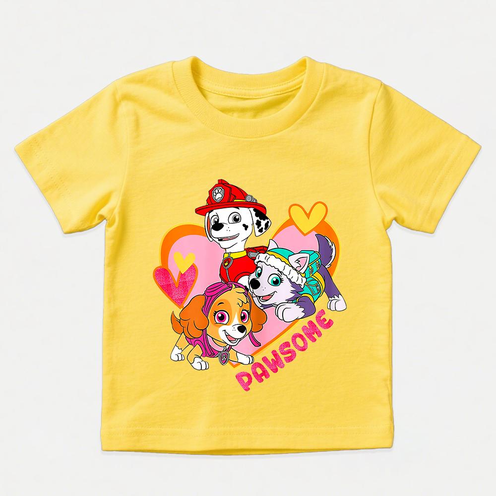 Paw Patrol Kids T Shirt Cotton Short Sleeve Summer Toddler Boys Girls Casual Top with Heart Print