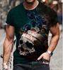 T-shirt streetwear crâne crâne 3D costumes polyester noir Nouveau