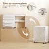 Folding Sewing Table, Rolling Sewing Furniture, Barn Door Magnetic, 2 Bins, Shelf, 18 Pegs, White