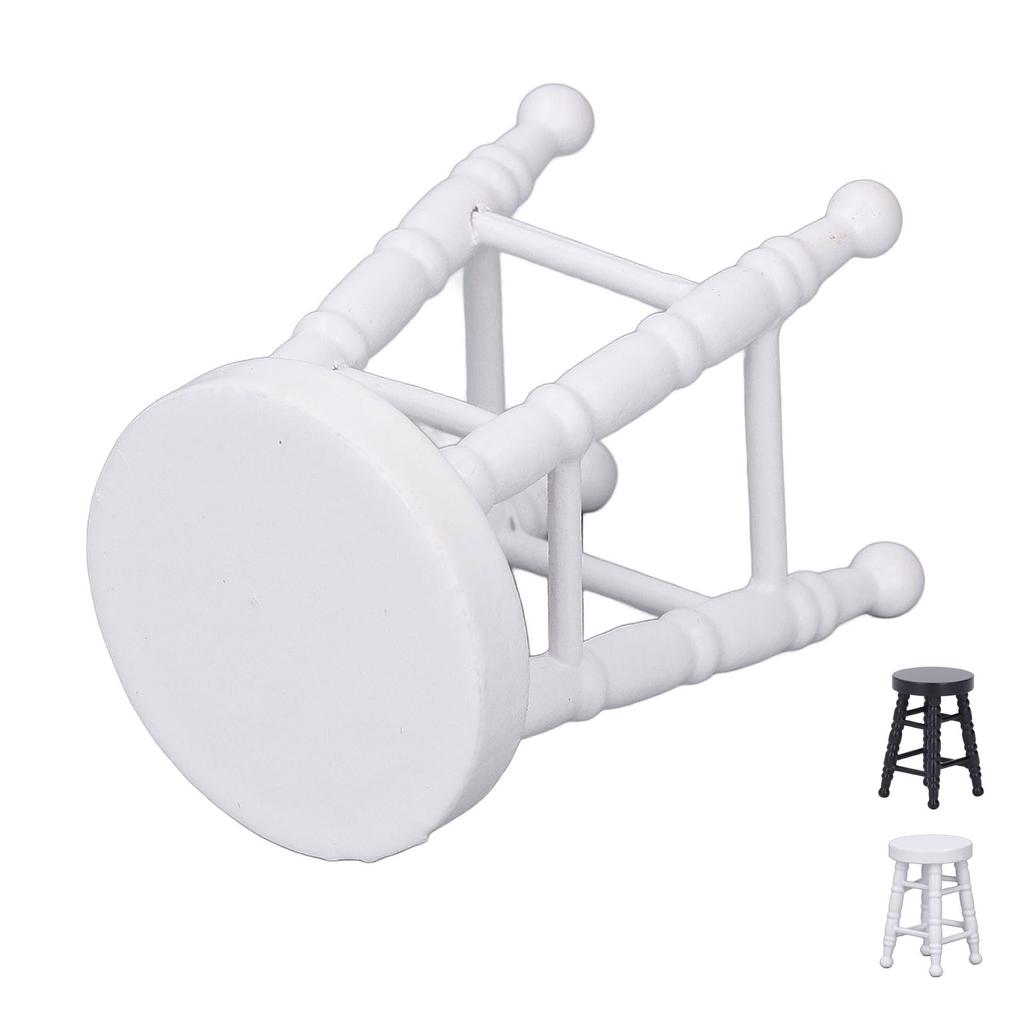 1:12 Scale Dollhouse Stool Chair Wooden Handcrafted Scene Ornament Model Miniature Round Stool Chair