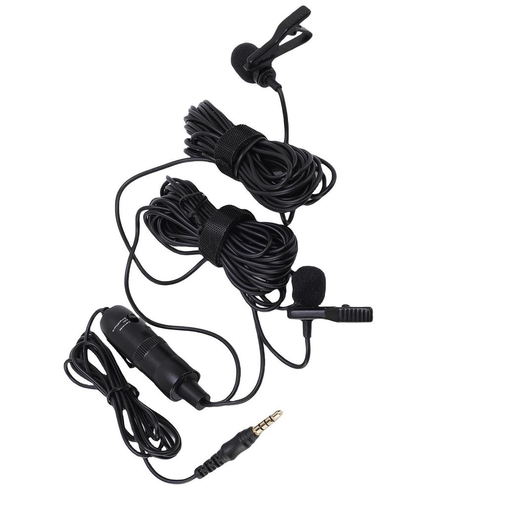 Double Lavalier Microphone Wired Clip On Lapel Mic Professional Recording Interview Mic for Two