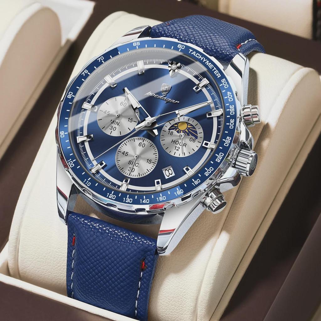Herren Sportuhr Leuchtend Wasserdicht Chronograph Datum Lässig Herren Armbanduhr Leder Herren Quarzuhren