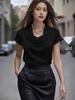 2025 Fashionable Women's Satin Drape French Style Short Sleeve Shirt