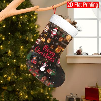 Christmas Decoration Fireplace Hanging Stocking One Piece of Festive Design Featuring Santa Claus, a Snowman, a Christma