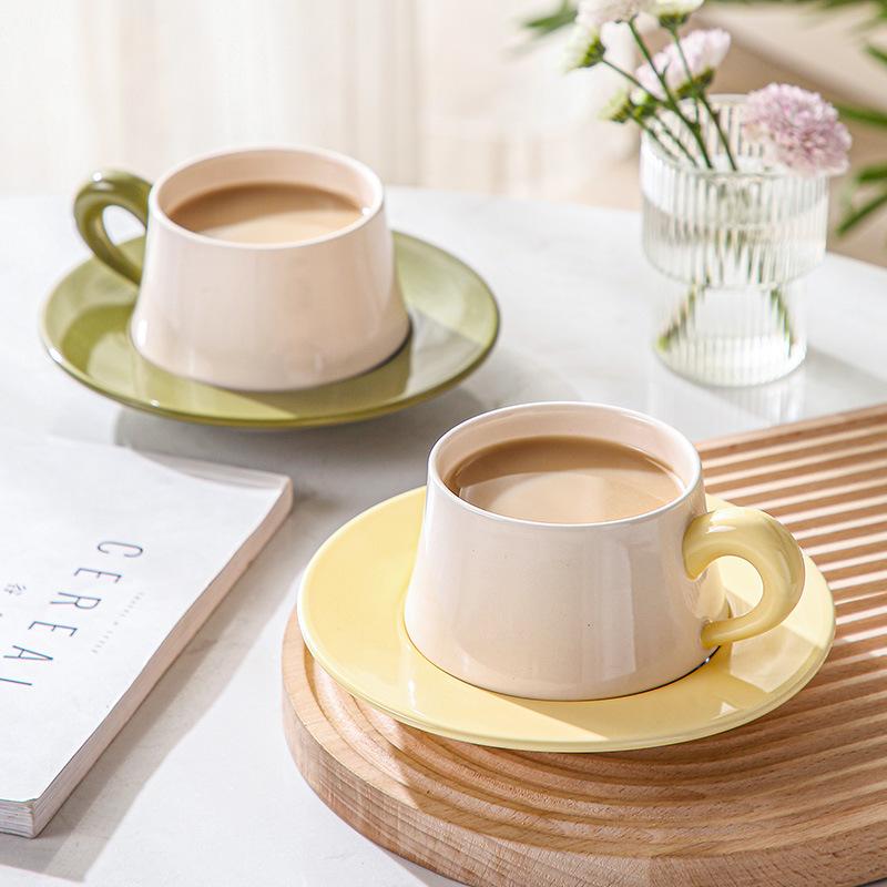 Creative Macaron-colored Ceramic Coffee Cup Saucer Set Exquisite Breakfast Bread Milk Cup Set Modern Ladies' Teacup Couple's Mug