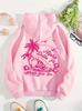 2025 European Style Hooded Sweatshirt with Tropical Coconut Tree Pattern - Drop Shoulder Pullover Casual Wear