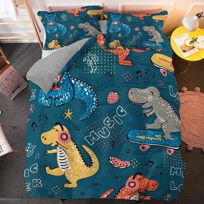 Cartoon Dinosaur Bedding Set Twin Queen King Size Boho Comforterduvet Cover Polyester Quilt Cover Pillowcase Soft Bedclothes