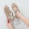 Temu Products  Summer Women'S Sandals Hollow Flower Rhinestone Sandals Soft Sole Wedge Flat Women'S Shoes