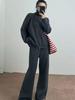 Autumn and winter new European and American women's clothing solid color zipper cardigan knitted wide-leg pants two-piece set for women