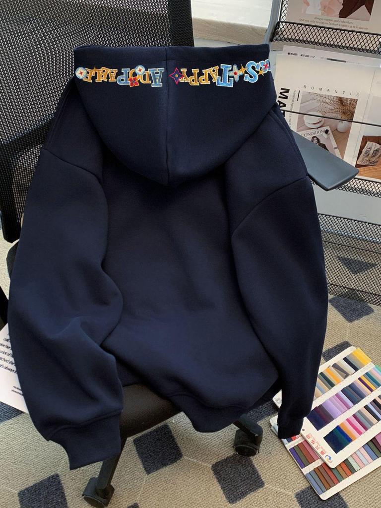 Women's Colorful Embroidered Letter Retro Hoodie - Autumn/Winter 2025 Loose Fit