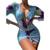 New Transparent Mesh Digital Three-piece Printed Sunscreen Beach Bikini Swimsuit