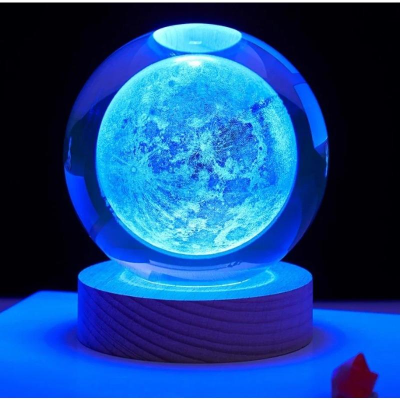 Umgebungslicht Saturn 3D Kugel Lampe Sonnensystem Kristallkugel mit Mehrfarbiger LED Lichtbasis Stimmungslicht Geschenke Geburtstag