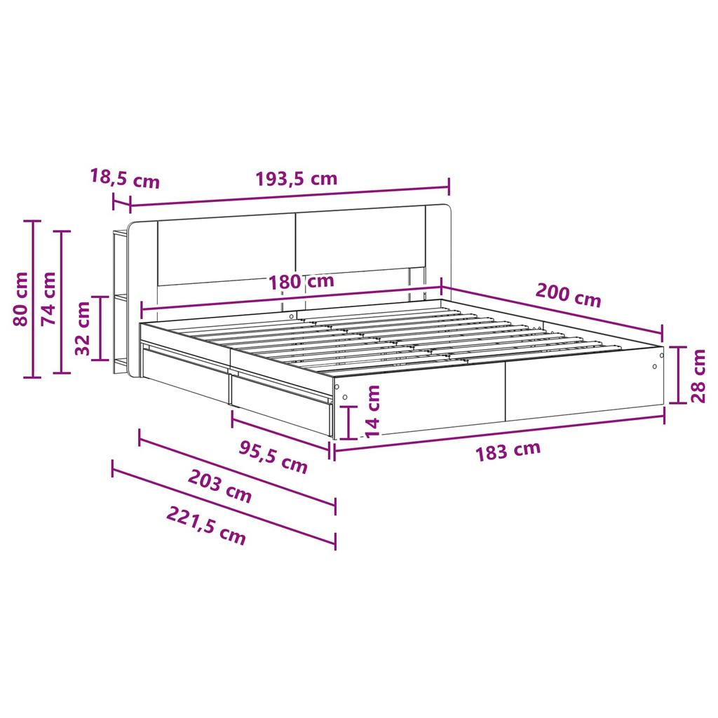 Bed Frame with Storage Space Grey Sonoma 180 x 200 cm Particleboard