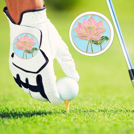 Golfballmarkør Hattklemme Emalje Lotusblomst Design Magnet Hattklemme Ballmarkør Golftilbehør for Kvinner Menn Golfspiller Gave