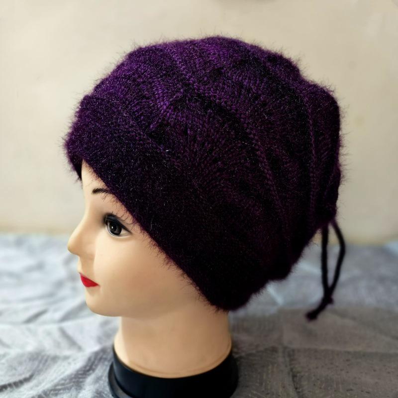 Women's Slouchy Knit Hat & Neck Warmer: Cozy Autumn/Winter Baotou Style, Large Head Fit, Face-Slimming Drawstring Design.