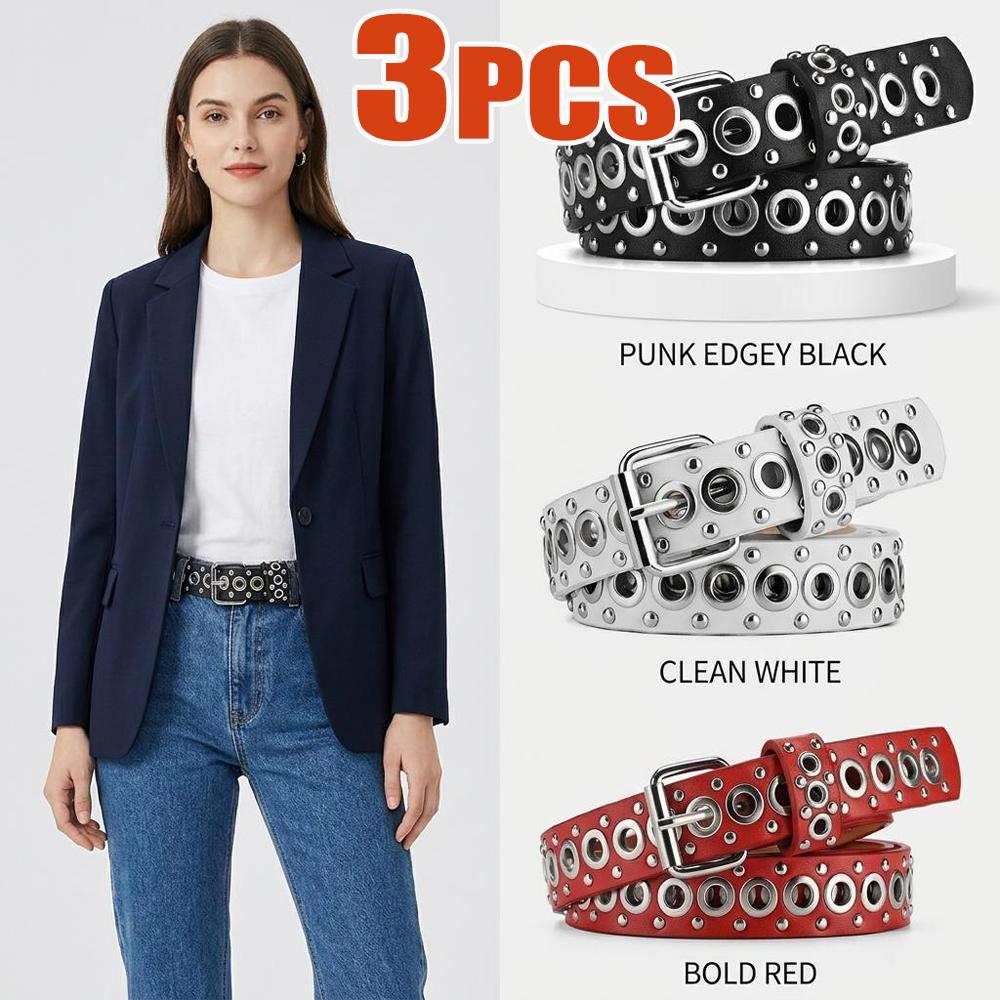 Women's Belt Fashion New Eyelet Rivet Belt Metal Personalized Needle Buckle Belt Street Trend Punk Hardware Jean Belt Y2K HipHop